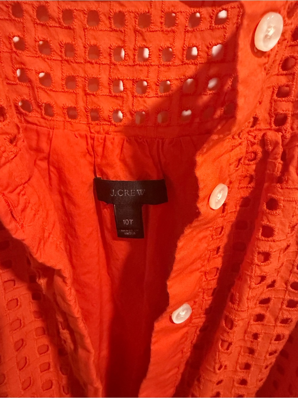 J.Crew Eyelet Midi Dress Orange Sleeveless Tie Waist Size 10T - Picture 2 of 5